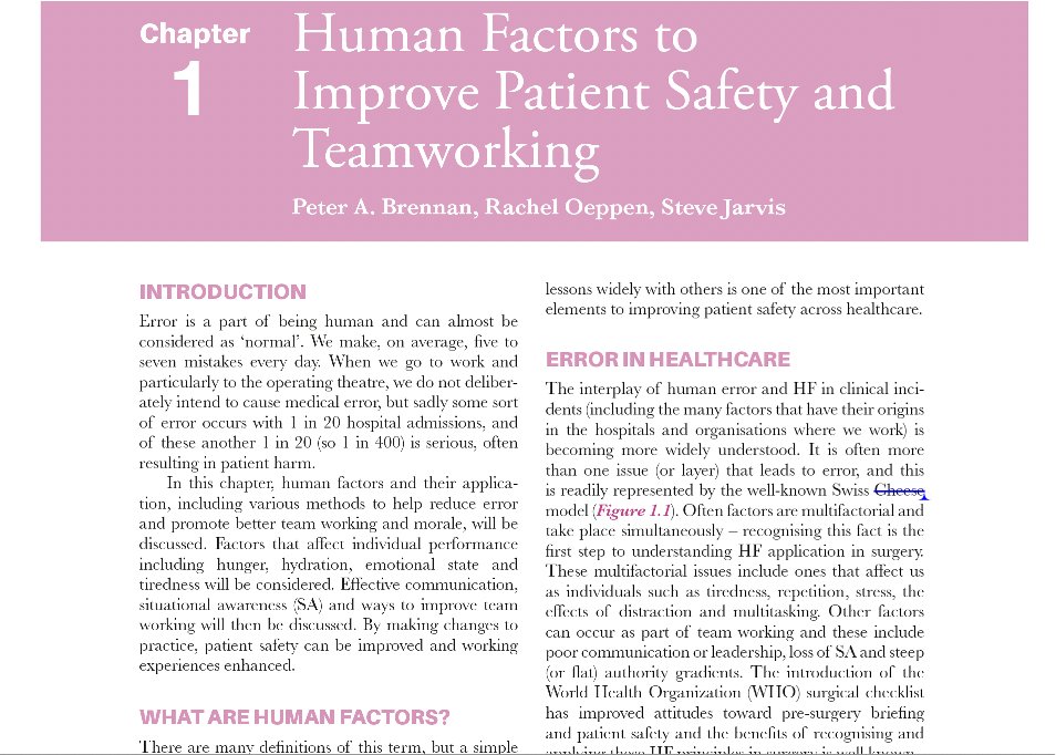 Excited that a new Bailey &amp; Love's Operative Surgery book for our specialty will be published in December

Before doing any surgery, surely its crucial to understand how to improve patient safety &amp; reduce the risk of medical error

So Chapter 1? 
Human factors!!!  I'm thrilled