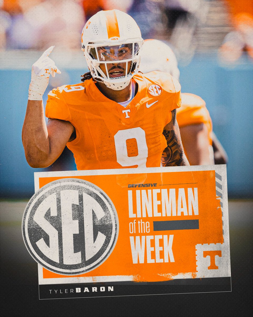 Big opening day performances from these two #Vols earning @SEC Player of the Week honors! Co-Offensive POTW » @Qbjayy7 DL POTW » @Tylerbaron23 #GBO 🍊
