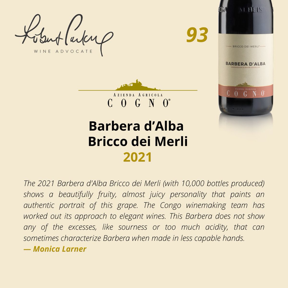 cognowines's tweet photo. Thanks again to @MonicaLarner and Robert Parker @Wine_Advocate for these other beautiful reviews of our Barbaresco, Barbera d’Alba, Langhe Nebbiolo and Langhe Nascetta del Comune di Novello! 🙏

#elviocogno #wineadvocate #winereviews https://t.co/lweGBPFQfa