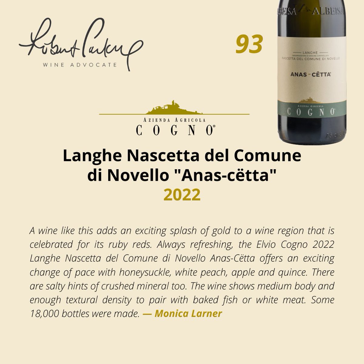 cognowines's tweet photo. Thanks again to @MonicaLarner and Robert Parker @Wine_Advocate for these other beautiful reviews of our Barbaresco, Barbera d’Alba, Langhe Nebbiolo and Langhe Nascetta del Comune di Novello! 🙏

#elviocogno #wineadvocate #winereviews https://t.co/lweGBPFQfa
