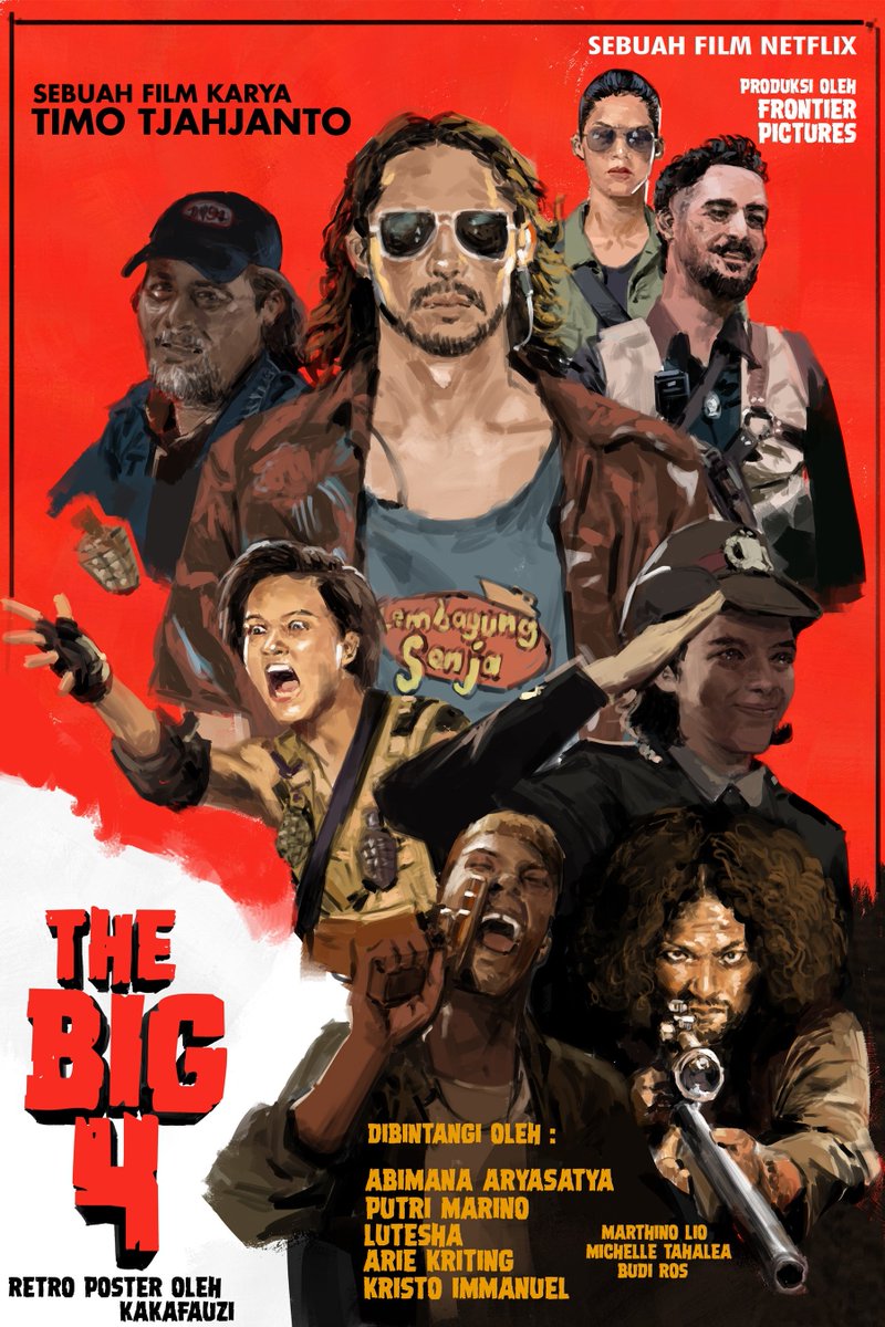 Kkfauzi's tweet image. Sebuah poster film @netflixid berjudul &apos;The Big 4&apos; bernuansa vintage. @Timobros

#vintage #vintagemovieposter #TheBig4 #thebigfour #netflix #retro #retroposter #illustration #digitalpainting #alternativemovieposter #FilmIndonesiaFilmKita #filmindonesia