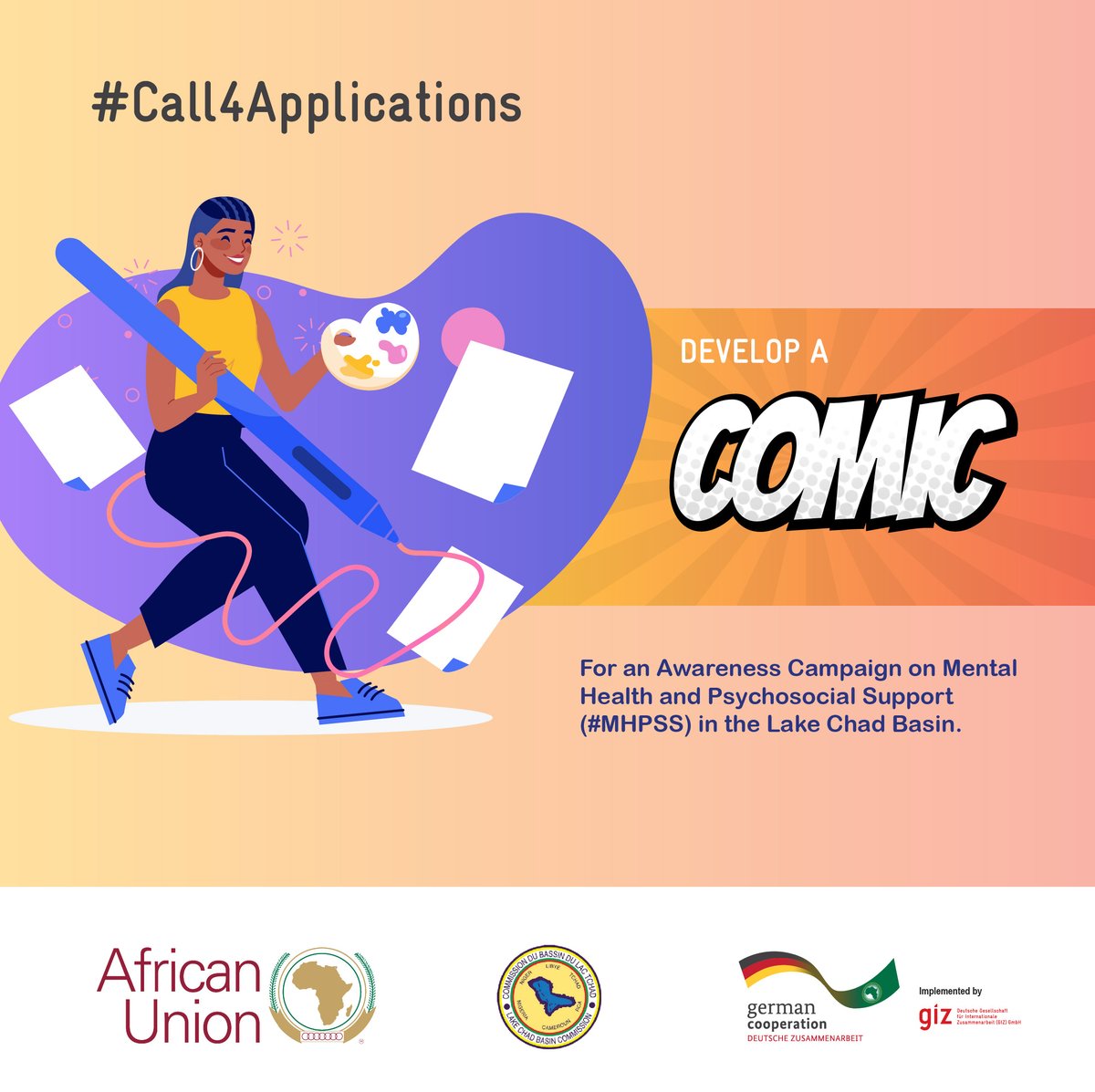 GIZAfricanUnion's tweet photo. Are you an #artist and #storyteller passionate about #mentalhealth? 🎨

We’re looking for talented individuals to develop a #comic on #MHPSS. If you are interested in using your skills for impact, DM us with your email address and get further information.

#Call4Applications https://t.co/UxpmC7egbL