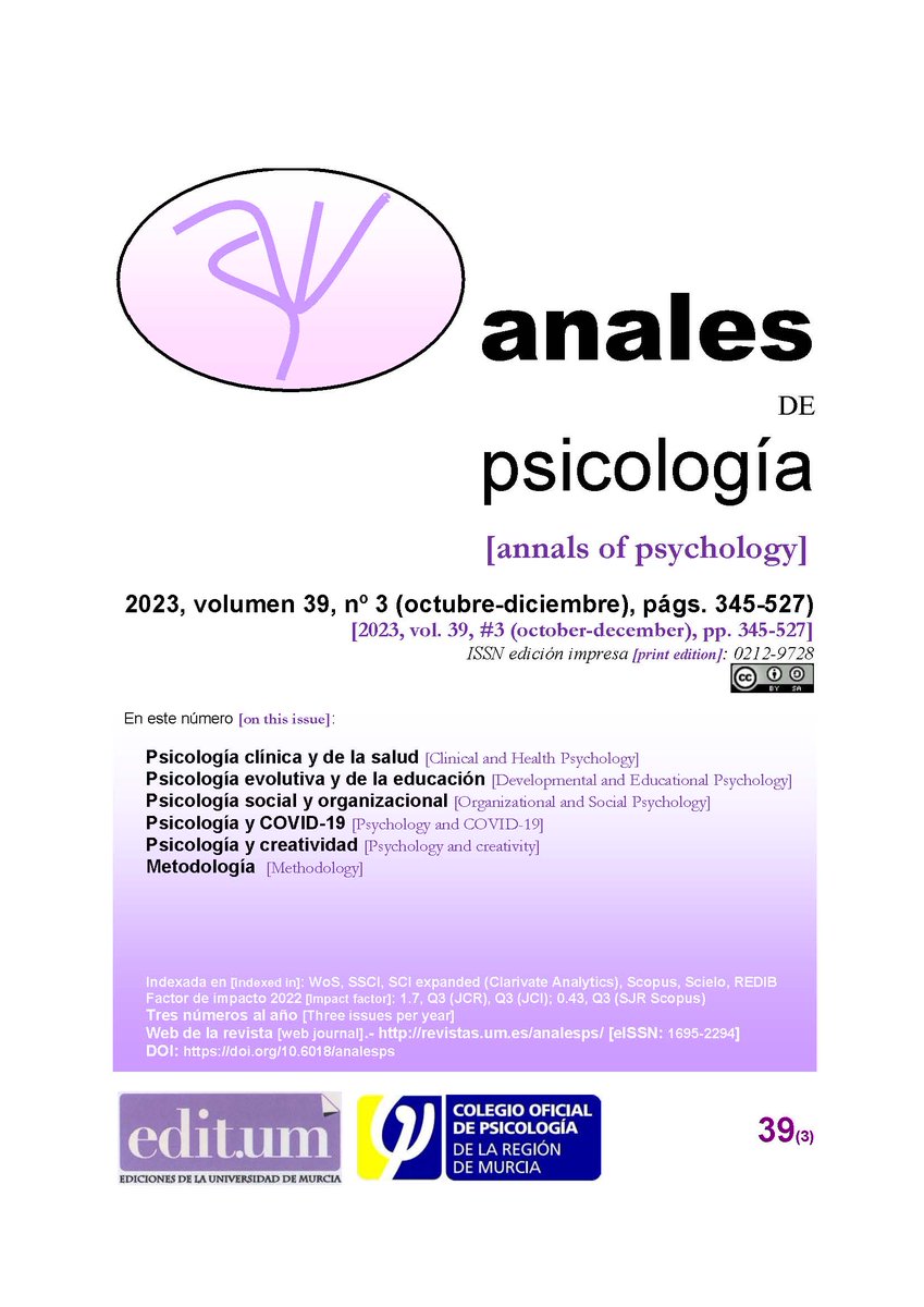 analesps's tweet photo. Publicado nº de octubre-diciembre 2023 (vol. 39, nº 3), revista Anales de Psicologia / Annals of Psychology Published october-december 2023 issue (vol. 39 #3), Annals of Psychology journal En https://t.co/9NgtKkUqYC https://t.co/JPqnnU4Tyr