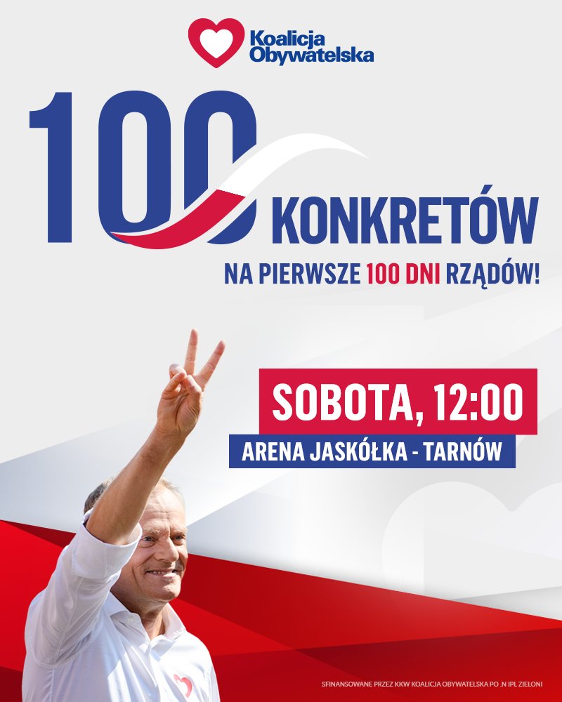 Już w najbliższą sobotę przedstawimy #100Konkretów na #KongresProgramowyPO ❗ Chcemy, żebyście byli wtedy w Tarnowie razem z nami! Wspólnie poczujmy, że wygramy nadchodzące wybory. Zapiszcie się już dzisiaj na: 100konkretow.pl Do zobaczenia! ✌️
