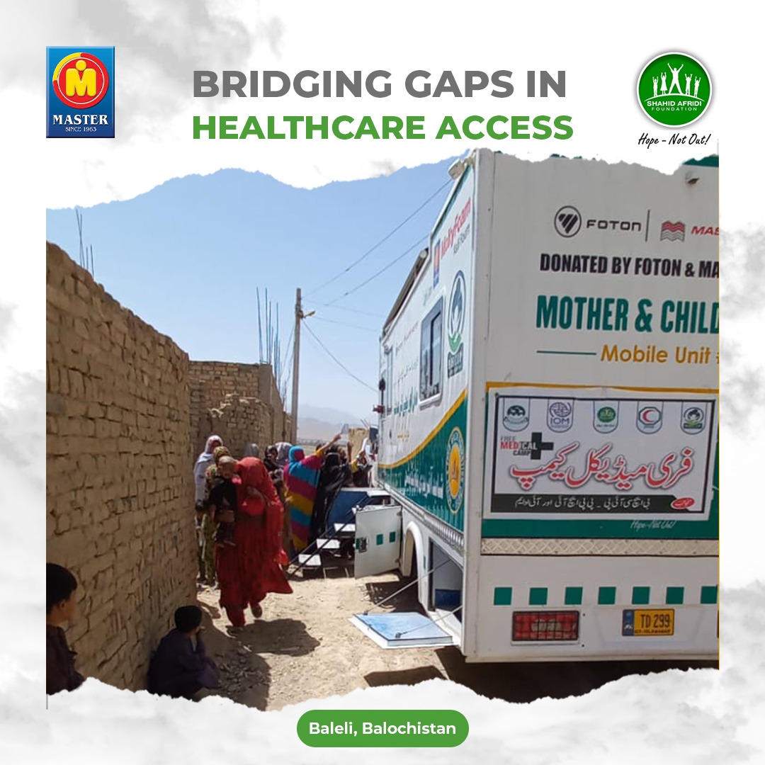 SAFoundationN's tweet photo. Making a real impact in Baleli, Balochistan! The SAF Mobile Health Unit, powered by #MasterGroup, recently served over 150 mothers and children, bringing essential healthcare along with free medicines right to their doorstep, ensuring a healthier #HopeNotOut future for the community!