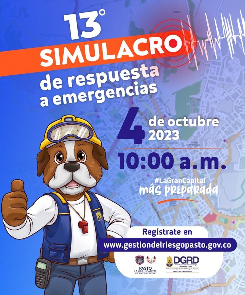 DGRDPasto's tweet photo. #LaGranCapital más preparada. #13SimulacroPasto próx 4 Octubre/10 am. Inscríbete y participa https://t.co/ijQ9AiHt1H @alcaldiapasto @GERMANCHAMORRO1 @bomberospasto @UNGRD @Empopasto @emaspasto2 @PoliciaPasto @claudiaortegas @paulocesarpaz @PastoPositiva @CaracolPasto @FHSP_Pasto https://t.co/B7k4sqDJmA