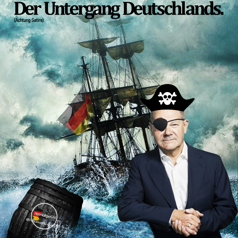 HeimatliebeDE's tweet photo. Der Untergang Deutschlands. 
#Scholz #Auge 

(Achtung Satire) https://t.co/03KZZgTdrv
