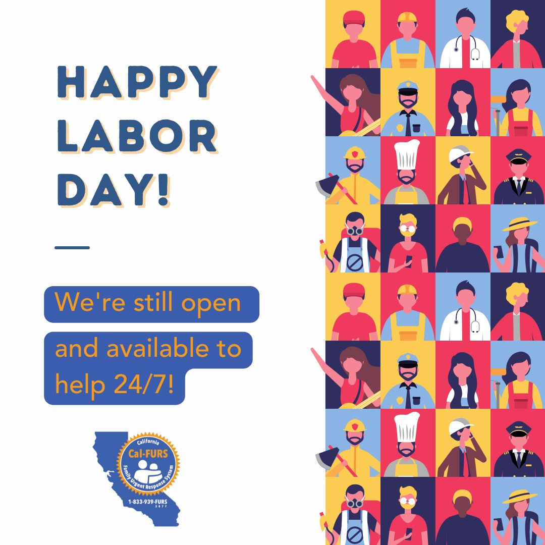 Enjoy your day off if you have one! We're ready for your call 24/7. If you have an issue concerning the family you live with or are caring for youth and have a question, we can help! #happylaborday #fostersupport #fosteryouthhelp #fosterfamilies