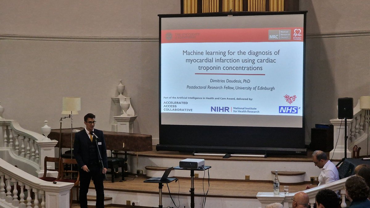 BSCResearch's tweet photo. Dimitrios Doudesis tells us how
Machine learning can be used for the diagnosis of myocardial infarction using cardiac 
troponin concentrations https://t.co/yVGRCQphI1