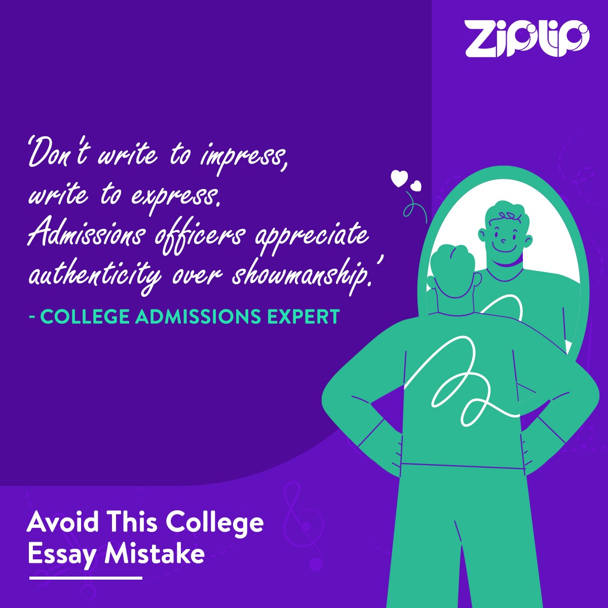 ZipiLipiAI's tweet photo. We all learn from mistakes. Here's one to avoid in your college essay: Don't try to impress, aim to express. 
#CollegeEssayMistakes #ZipiLipiAdvice https://t.co/RWM7w7Vbfr