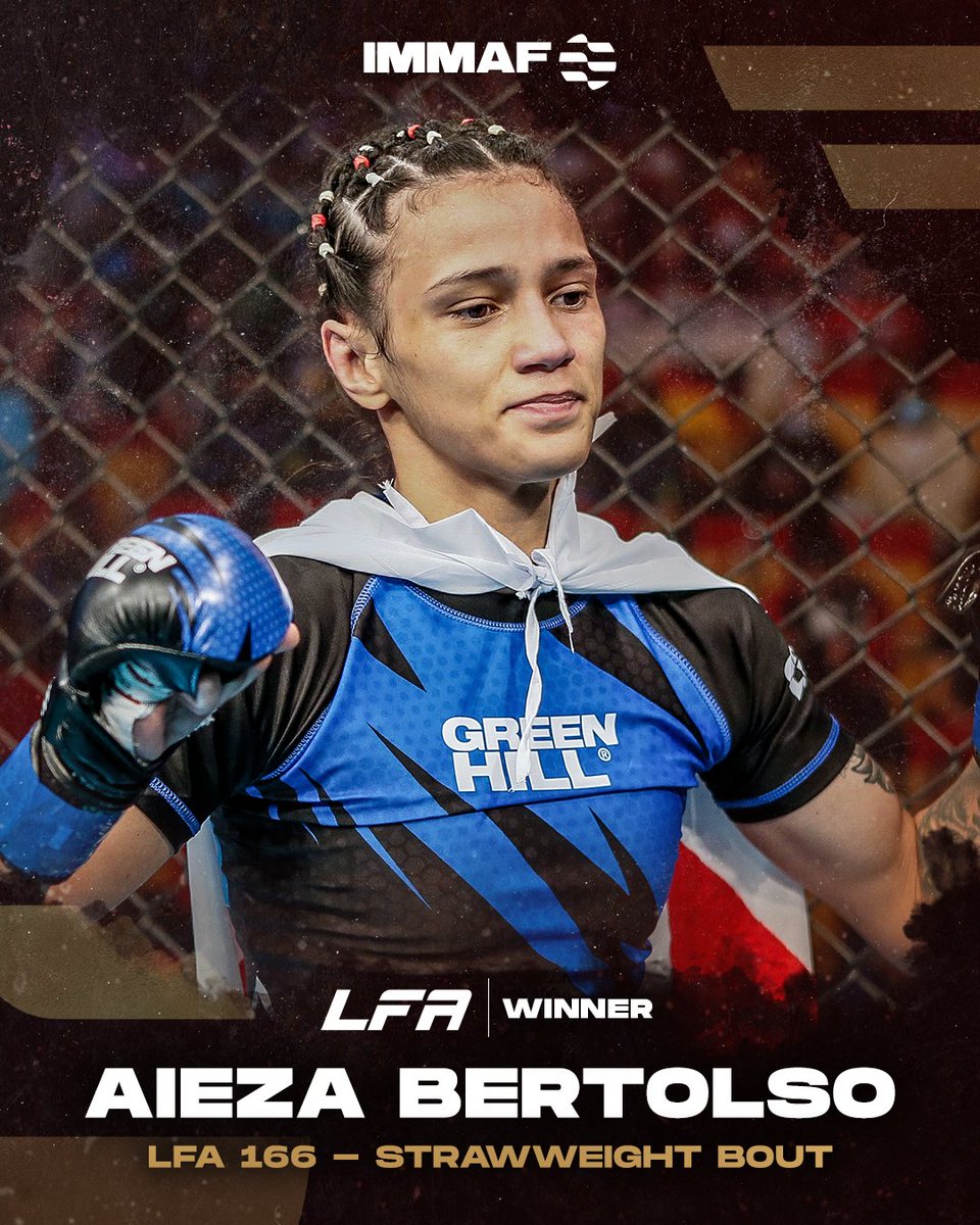 IMMAFed's tweet photo. Former IMMAF Champions Aieza Bertolso and Beatriz Consuli 🇧🇷 both picked up big wins at #LFA166!

Bertolso would claim her second Pro Win via submission, this time finishing the fight via kneebar, whilst Consuli dominated the opposition, leading to a Unanimous Decision victory 👏 https://t.co/gLhvG5UJP2
