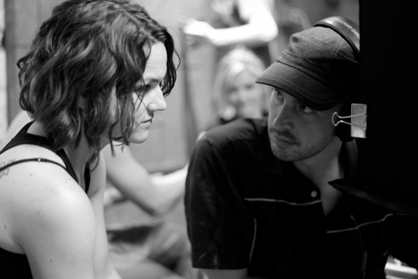 My favourite photo of @sarahfilmbooth &amp; I. Taken on set of @scarehousemovie #tensionortender #filmmaking #blackandwhite #setphoto