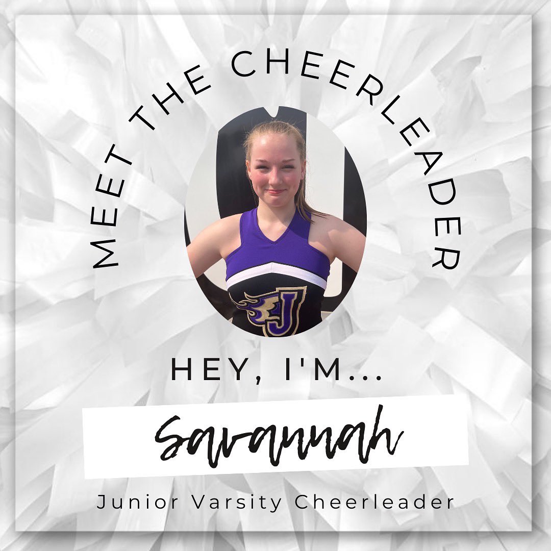 Meet the Team Monday: My name is Savannah, and this is my first year cheering for Johnston. I’m looking forward to all the exciting experiences that come with being a Johnston cheerleader, and I can’t wait to make some unforgettable memories with my new teammates! :)