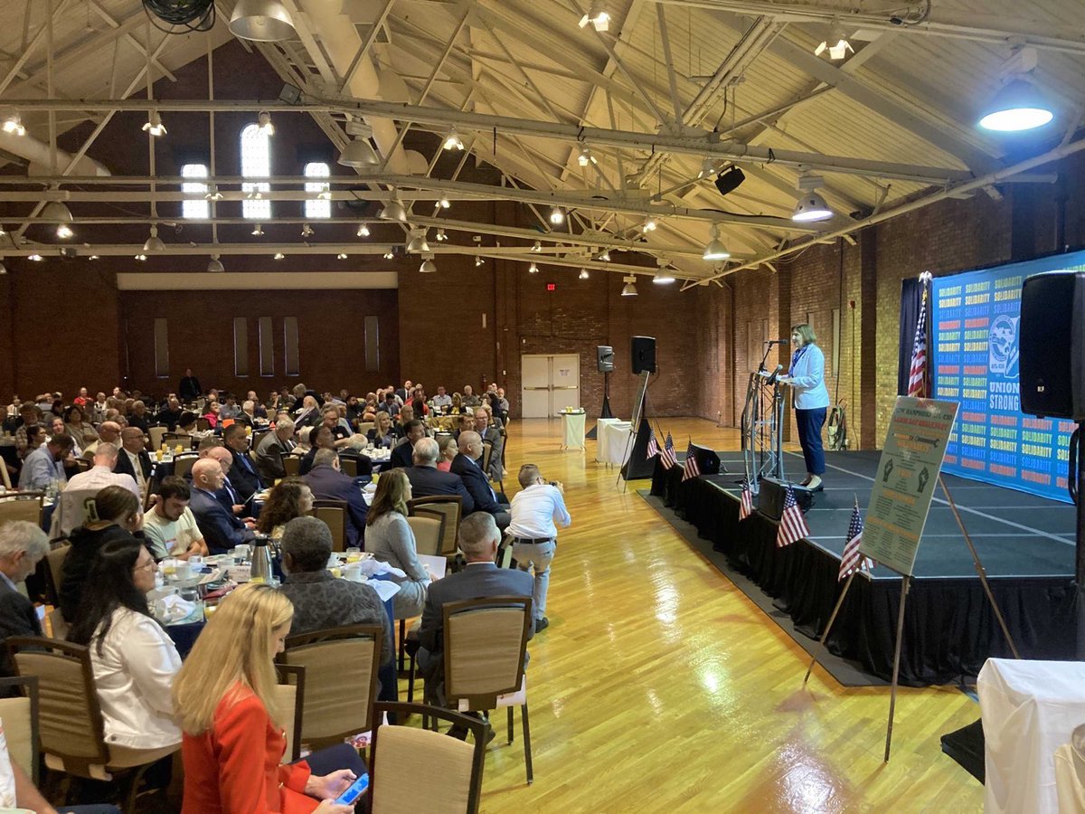 CindeWarmington's tweet photo. Thank you @NHAFLCIO for inviting me to speak at this year’s #LaborDayBreakfast! We need someone in the corner office who will put workers rights front & center where they belong & that’s why I’m running for governor. #NHPolitics #NHLabor #Solidarity https://t.co/UwSRrSMpdT