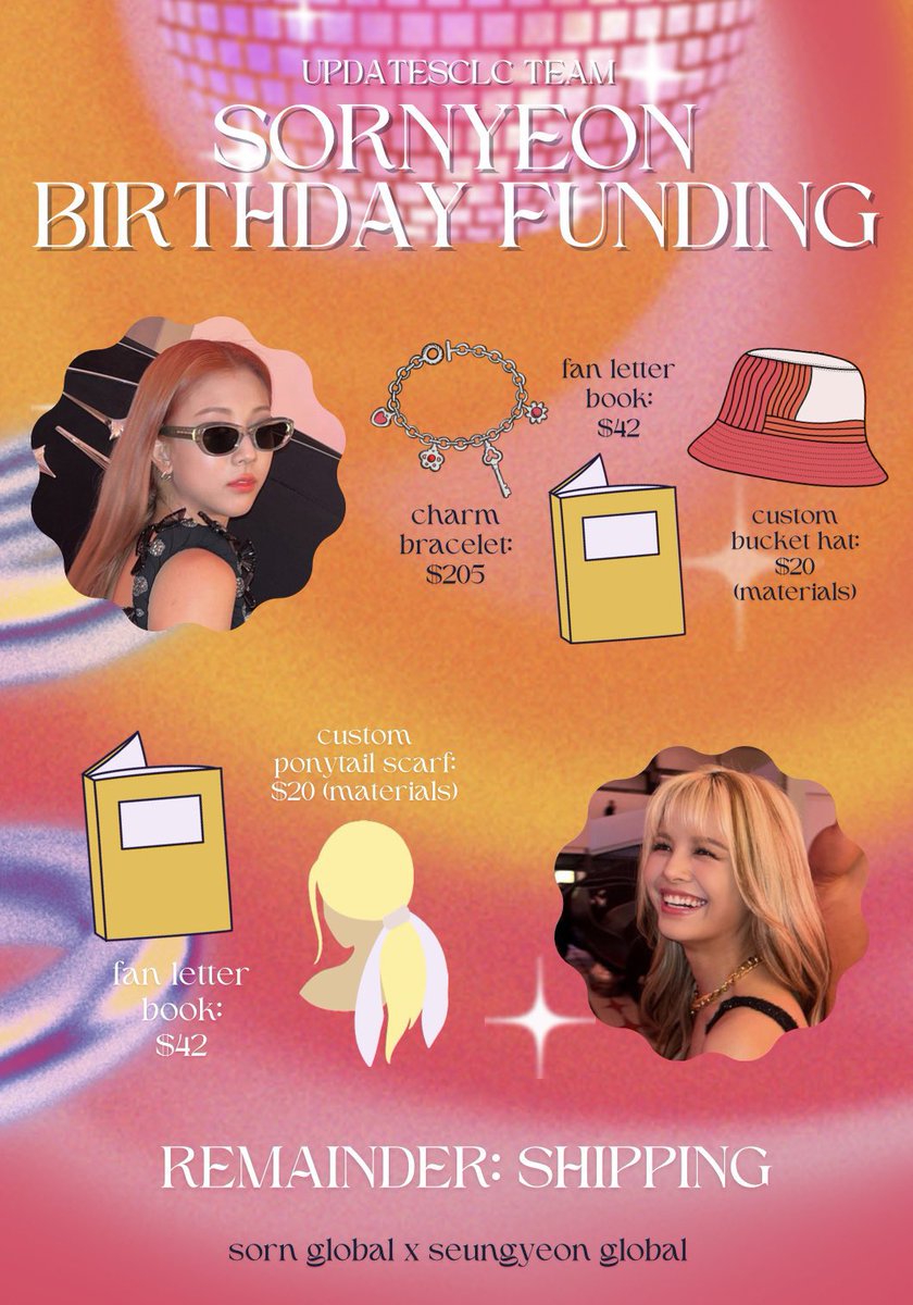 SornGlobal's tweet photo. FUNDING UPDATE 🪩 

Received: $25 | 7%
Remaining: $340

Please donate to our funding for Seungyeon and Sorn’s birthday!
🔗https://t.co/Cj3aU84262

#SORN #SEUNGYEON #CLC https://t.co/vqe0A9pVLG