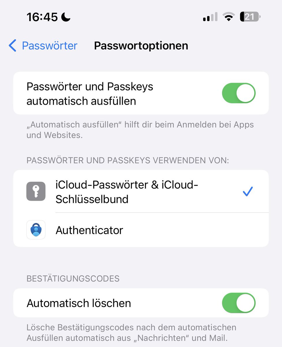 gefrorenerapfel's tweet photo. iOS Tipp des Tages ✨
Man kann die Einmalcodes aus E-Mails und SMS automatisch nach dem verwenden löschen 👀
Dies geht unter Einstellungen -> Passwörter -> Passwortoptionen
#apple #appledeutsch #iOS17 #iostips https://t.co/xNzpckJwkN