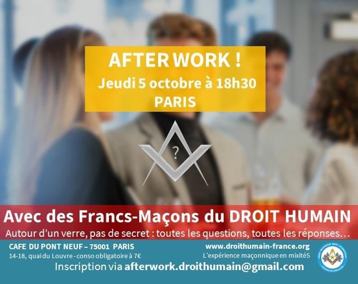 LeDROITHUMAIN_F's tweet photo. 🍹 Découvrez en toute décontraction l’expérience maçonnique en mixités lors d’un #AfterWork à #Paris ce jeudi #5octobre  avec des #francsmaçons du DROIT HUMAIN ! En savoir plus et inscriptions via https://t.co/4A8cEFcOc4

Autour d'un verre, pas de secrets… 🍸 https://t.co/nRmmZckagp