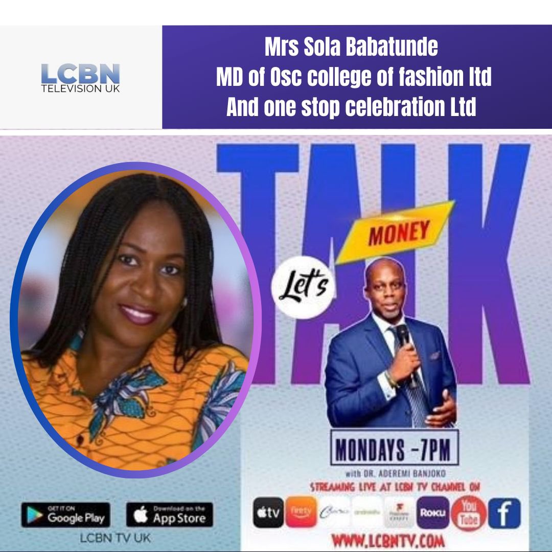 NextGenFlx's tweet photo. Join me today &amp; every Mon on the "Let's Talk #Money" Sessions @ 7pm UK 🇬🇧 time on @LcbnTv, https://t.co/K9jAMPvPDb, &amp; broadcasting in the UK on Freeview channel 271.
Today’s guest is Mrs Sola Babatunde, MD of OSC college of fashion &amp; One Stop Celebration Ltd. #financialliteracy https://t.co/bJnABmNKP1