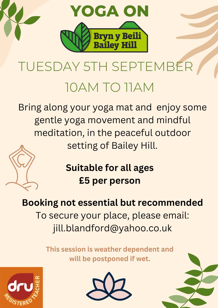 *** Outdoor Yoga ***
A quick reminder that our last Outdoor Yoga session for 2023 is taking place tomorrow at 10am on Bailey Hill.
Suitable for all ages and only £5pp.
Booking is not essential so feel free to just turn up.