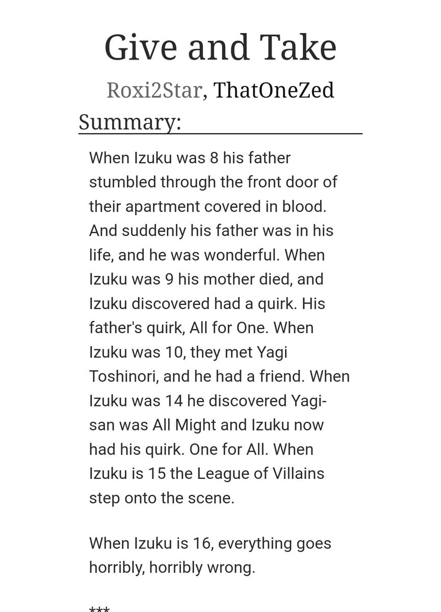 roxi2star's tweet photo. It is time. My reupload of Give and Take is here. @That_One_Zed did a great job editing. And now its Time. #tododeku #dadforone #MHA so much happens in this damn thing. I hope you like it. https://t.co/2Zlxi6jXQ7 https://t.co/5rhRf6jqAz