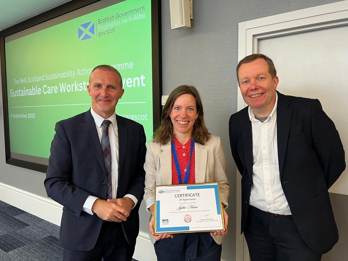 Thank you Cabinet Secretary for NHS Recovery, Health & Social Care @MathesonMichael and National Clinical Director @jasonleitch for the certificate recognising my work at the @NHSScotland #sustainablecarescot event! My research @ERI_UHI @ThinkUHI investigates #pharmapollution 💊