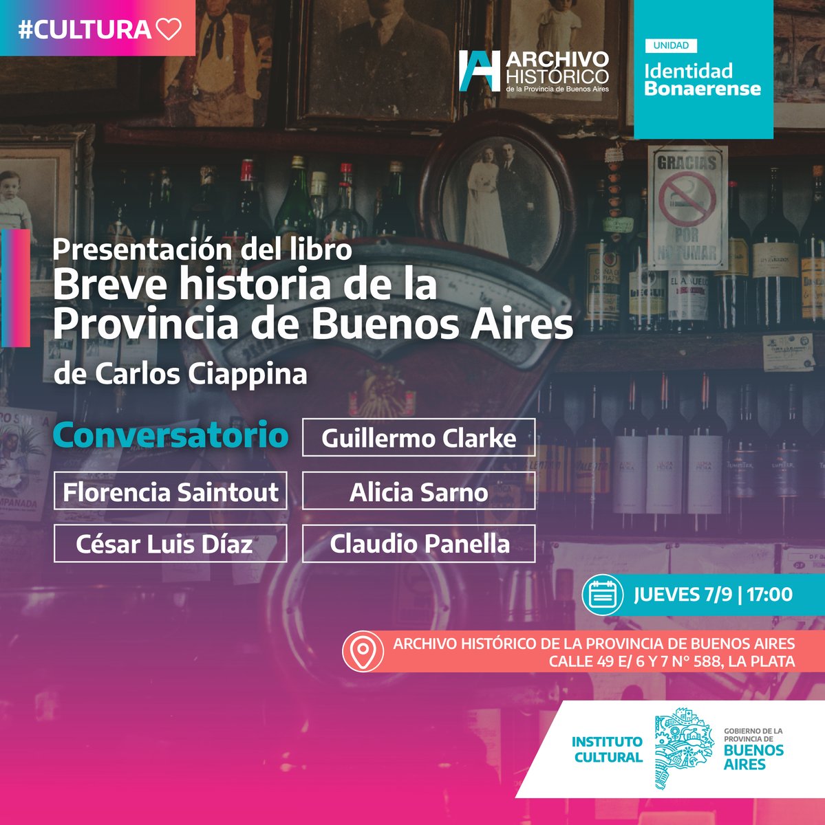 ArchivoPBA's tweet photo. 📍 Se presenta Breve historia de la Provincia de Buenos Aires, un libro de Carlos Ciappina.

👉🏽 El jueves 7 de septiembre a las 17.00 en el Archivo Histórico de la Provincia de Buenos Aires, se realizará un conversatorio invitando a la reflexión histórica sobre nuestra identidad. https://t.co/uSWxt67rP4