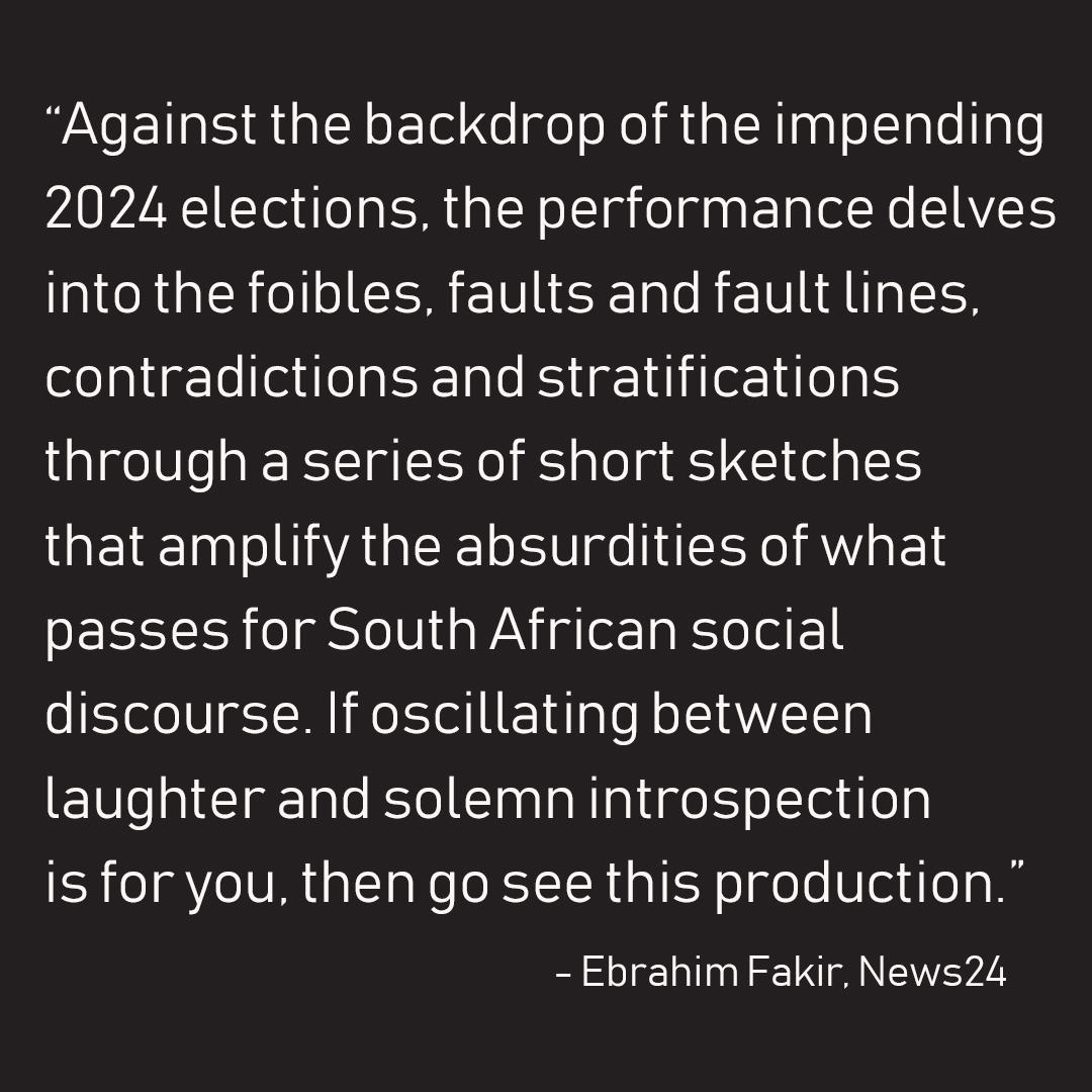 EVENT: Join us this #FirstThursday for 'My Fellow South Africans' - a satirical commentary from the pen of Mike van Graan, & performed by Kim Blanche Adonis.

Join @ZackieAchmat for a post-performance discussion on the importance of the #2024Elections.

#VoteZackie #FixTheState