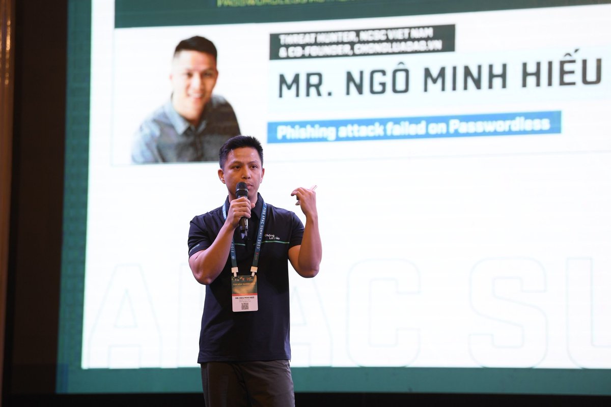 HHieupc's tweet photo. Recently, I have a talk at FIDO Alliance APAC Summit 2023 - about "#phishing attack failed on #passwordless"
Thank you so much to The Department of Information Security is an agency under the Ministry of Information and Communications, to #fido Alliance and to #VinCSS https://t.co/SdlHmJQPEu