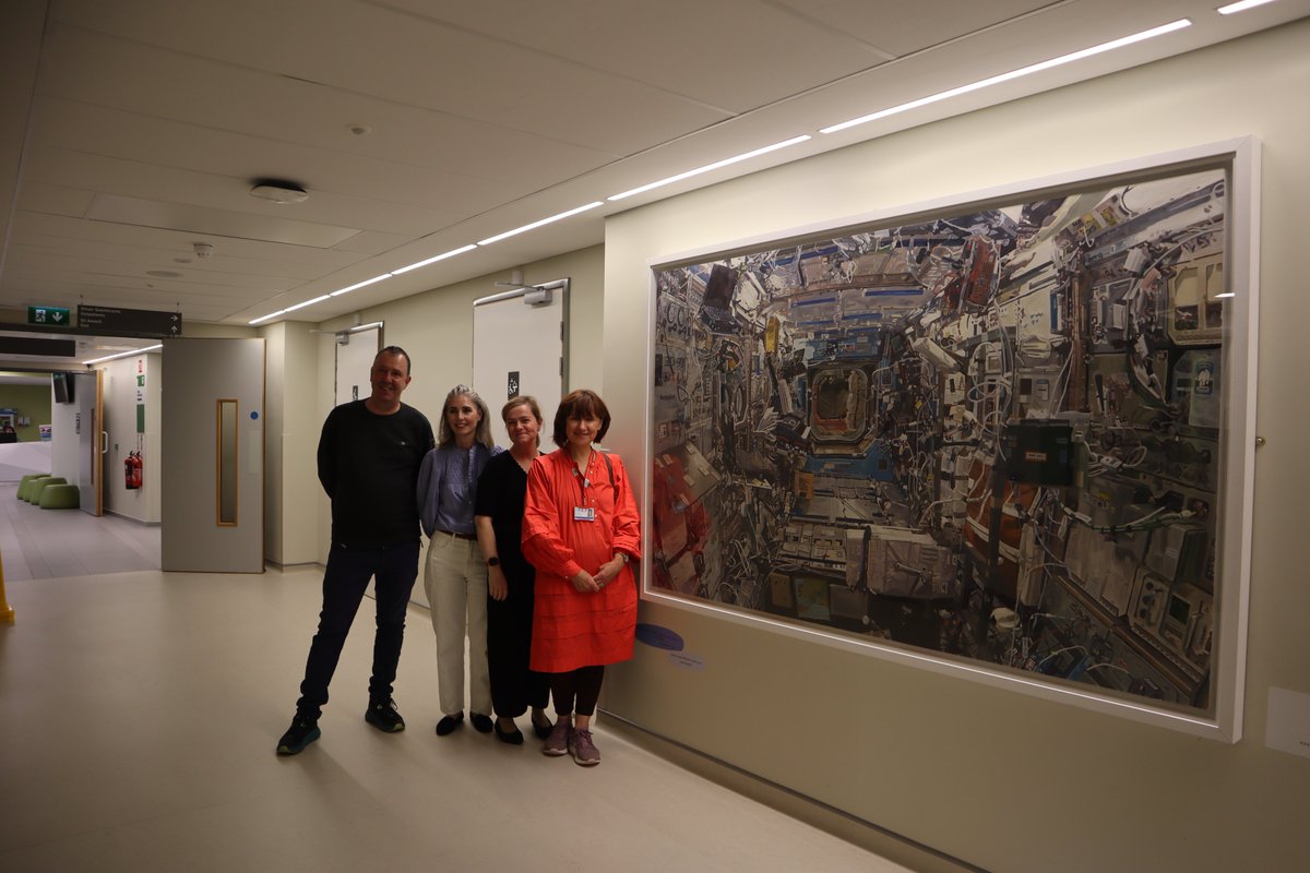 CHI_Ireland's tweet photo. We were delighted to welcome artist Colin Martin to CHI at Connolly where his remarkable painting 'Spacestation' now hangs in the OPD corridor on the way to radiology🤩

It has gotten our staff and patients talking about what can be found hidden in the painting 🖼️🎨 https://t.co/vmobFhw17A