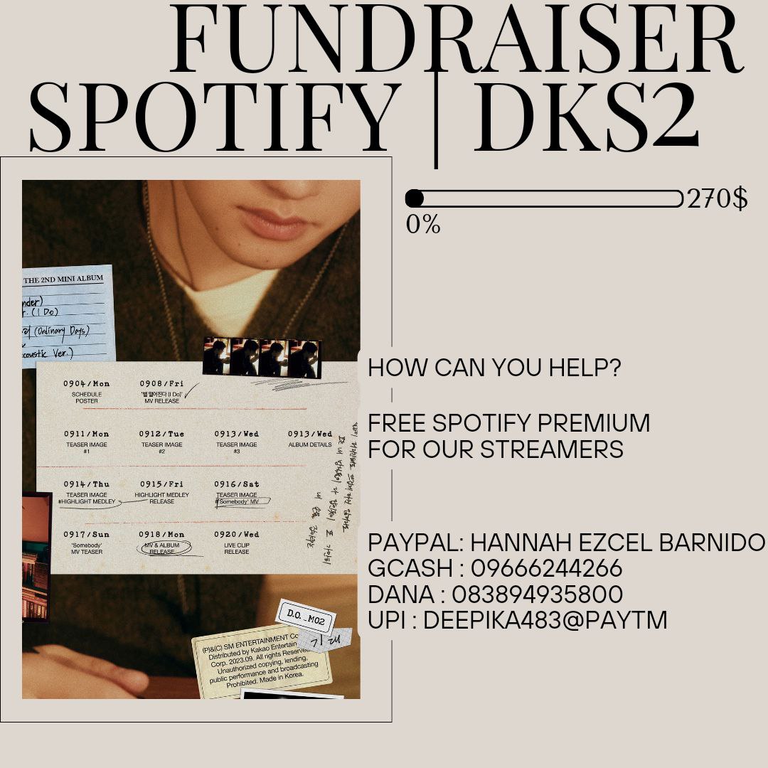 EXOspotifyTeam's tweet photo. Help us support D.O. and his upcoming 2nd mini album by donating to our Spotify premium fundraising campaign. With your help, we can provide premium 
accounts to streamers worldwide 😊
🎯270💲

Kindly RT thank you 

#DO(D.O.) #디오
#EXO #엑소 #weareoneEXO
#기대 #디오_기대 https://t.co/sAGyjBonsL