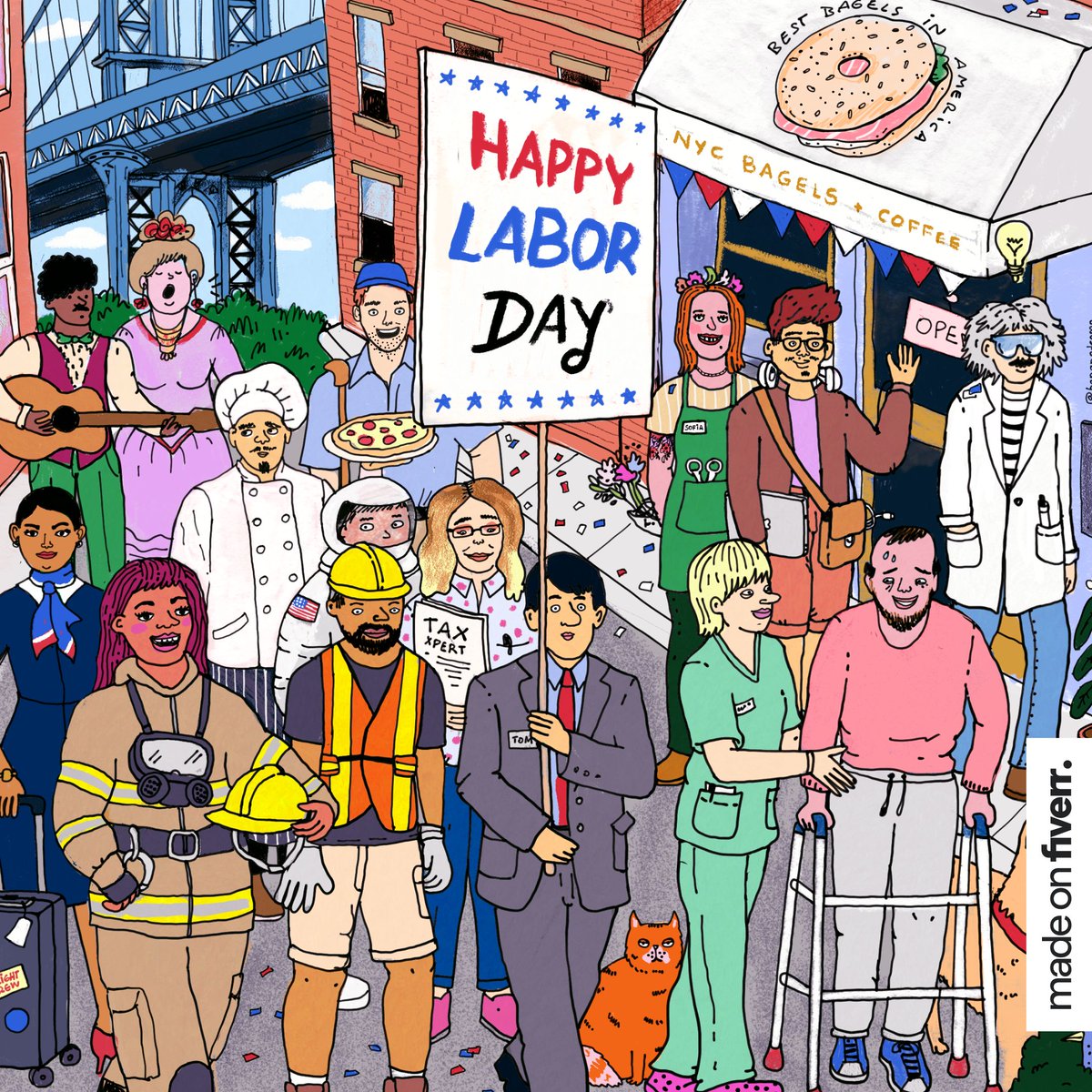 Happy Labor Day! 🇺🇸 Today, we celebrate the dedication and contributions of hardworking individuals everywhere. Special thanks to designer 'bananodromo' for this #madeonfiverr illustration.