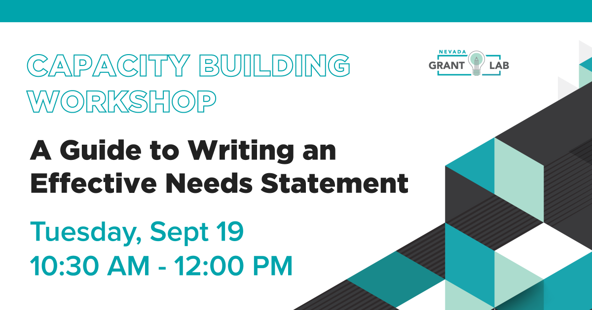 NVgrantlab's tweet photo. Learn how to use data and evidence to write an effective Needs Statement in this Capacity Building Workshop 💡

A Guide to Writing an Effective Needs Statement 
Tuesday, Sept 19, 10:30 AM - 12:00 PM
East Las Vegas Library 

Register: https://t.co/Pvl0OLwNl0 https://t.co/EFSZwrjpOR