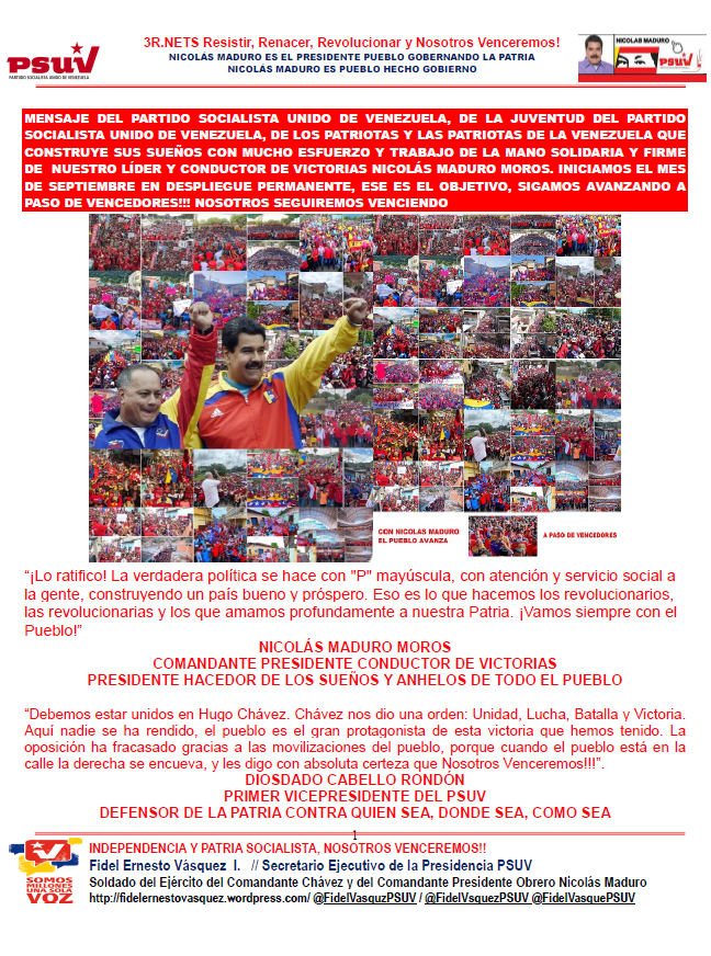 Lee y comparte | Mensaje del PSUV y JPSUV al pueblo de Venezuela (+Documento) goo.su/GsyUwDx

<a href="/NicolasMaduro/">Nicolás Maduro</a> 
<a href="/dcabellor/">Diosdado Cabello R</a> 
<a href="/FidelVasquzPSUV/">FIDEL E. VASQUEZ I.</a> 
#MeEncantaVenezuela