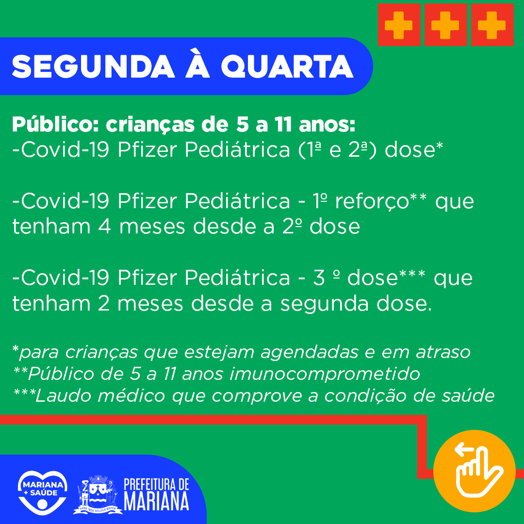 PrefMariana's tweet photo. 💉 Confira a agenda de vacinação desta semana! Lembrando que a Central de Imunização não realizará atendimentos nos dias correspondentes ao recesso do feriado de 7 de setembro.

Disponibilizaremos doses contra Covid-19 para públicos específicos. Veja agora mesmo! https://t.co/escqTDOFKF