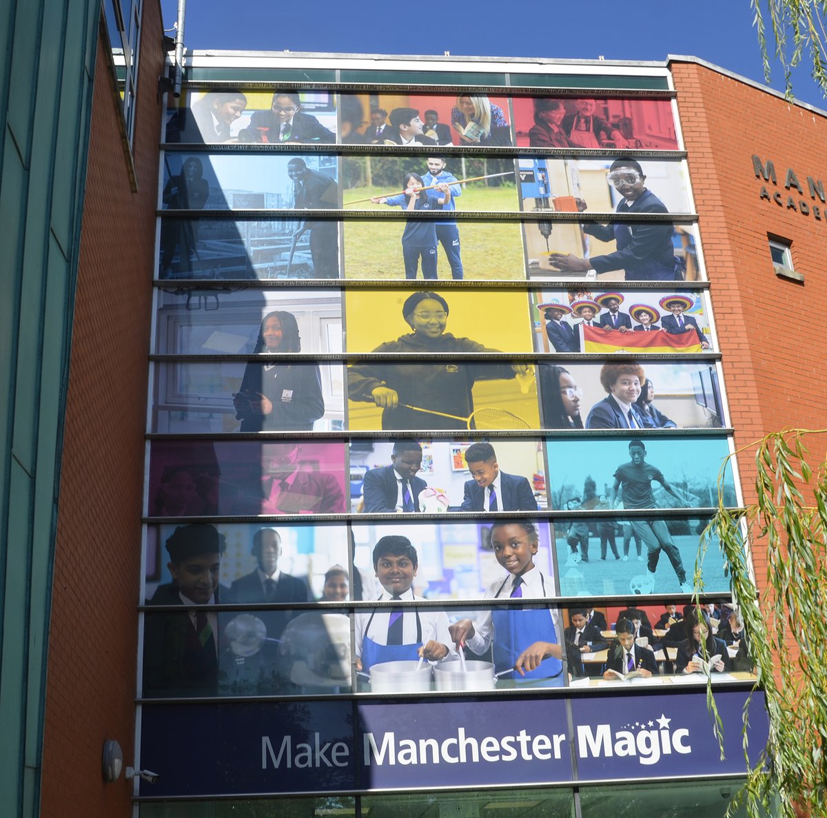 McrAcademy's tweet photo. We're thrilled with how our new photo collage is looking at our main school entrance! Thanks to @themediavillage who designed and installed it outside school today, it's great to see this amazing display in place ready to Make Manchester Magic this term!
#MakeManchesterMagic https://t.co/NVahtOiQ1k