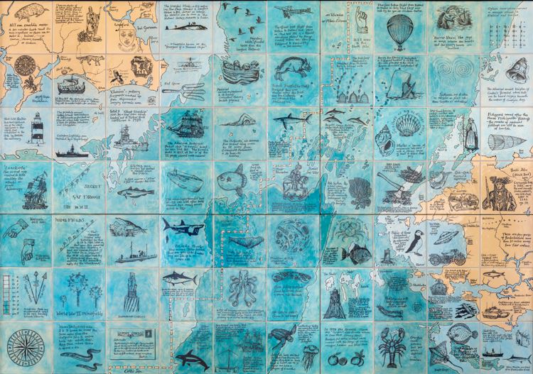 'Sea of Stories' is a ceramic mural celebrating the cultural history of the sea between Ireland and Wales, created by sculptor and community artist Robert Jakes. It can be discovered in the @PortsPastPres collection in DRI doi.org/10.7486/DRI.9k… #ExploreYourArchive #WildlifeDay