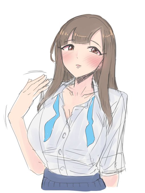 胸チラ。限りなくチラってないけど、胸チラ。第2ボタンを開けるってこういうことだ。何がパイズリだ。 