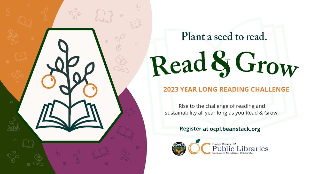 ocpublib's tweet image. Read &amp;amp; Grow! Cultivate your imagination while you read 100 books, 100 days, or 100 hours. Rise to the challenge of reading and sustainability all year long as you Read &amp;amp; Grow! ocpl.beanstack.org
#OCPL #OCPublicLibraries #ReadandGrow #ReadingChallenge #read  #OrangeCounty