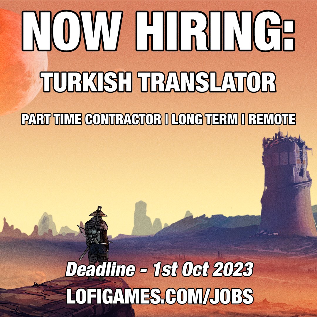 We're looking for a Turkish Translator to join our team! Localise Kenshi 2 for our Turkish-speaking players! More info - lofigames.com/jobs/ #Turkish #localisation #localization #translation #nowhiring #gamejobs #gamedev #indiedev