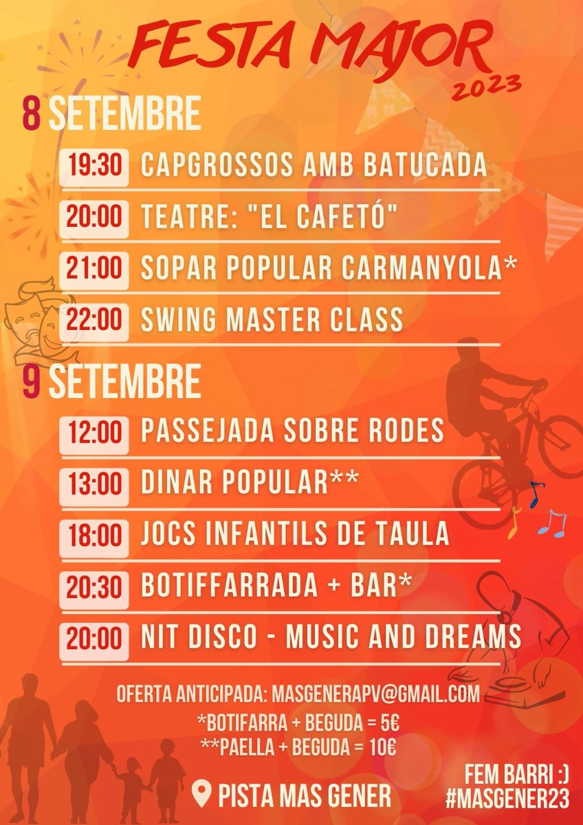 #FMMasGener <a href="/ajsantcugat/">Aj. Sant Cugat</a> <a href="/totsantcugat/">TOT Sant Cugat</a> Bona tarda veïns! Ja falta poc per a la Festa Major! Reserveu les entrades anticipades per aprofitar el descompte! masgenerapv@gmail.com