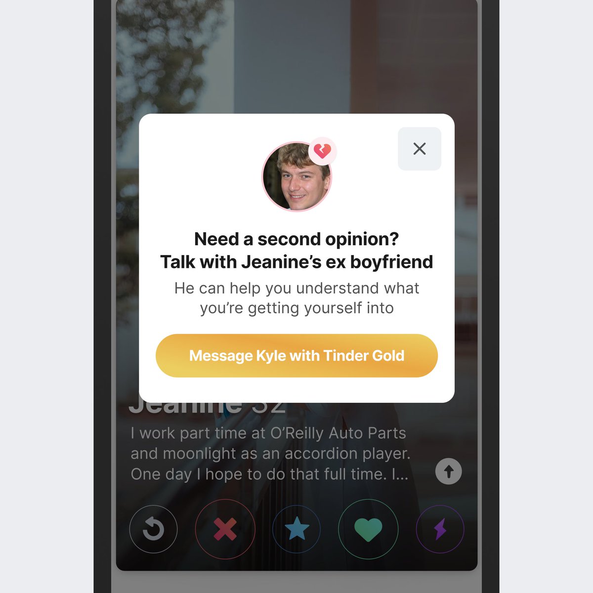 Tinder option to message their ex