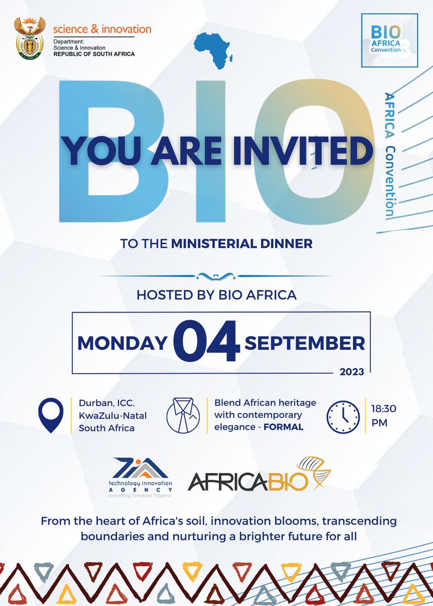 As we wrap up for day one of the 2023 BIO Africa Convention, our last event for the day will be our ministerial dinner Please note all delegates and speakers are invited. Venue: Hall 3BC See You there #2023BIOAfricaConvention #BIOAfrica #BAC2023