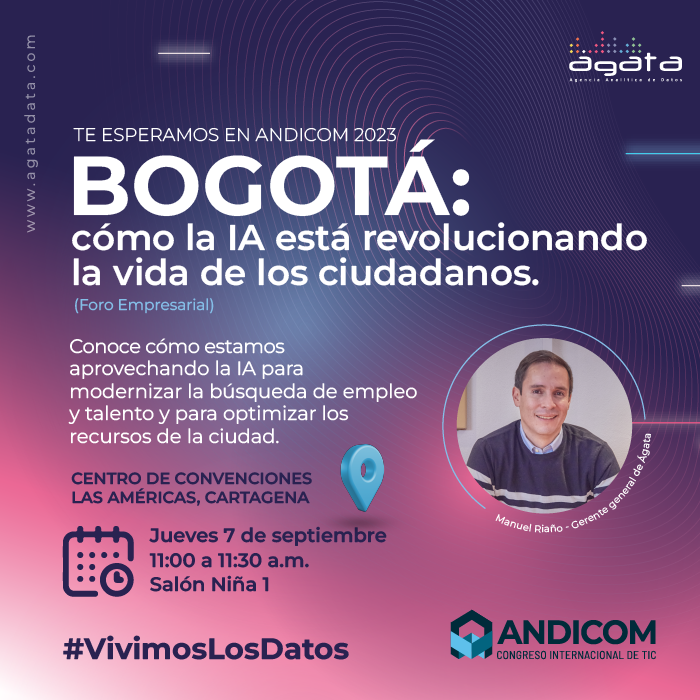 agatadata's tweet photo. ¡Nos vemos en #Andicom2023! @mjriano presentará algunos de los proyectos en los que estamos trabajando para aprovechar #ElPoderDeLosDatos para mejorar la gestión de las organizaciones y optimizar sus tiempos y sus recursos. Pre-inscríbete ➡️ https://t.co/FTmswriQey https://t.co/VzYoKIDwlR
