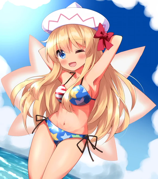 2070日目 少し日焼けしたグラマーな身体つきで開放的なポーズをするリリーホワイトちゃん