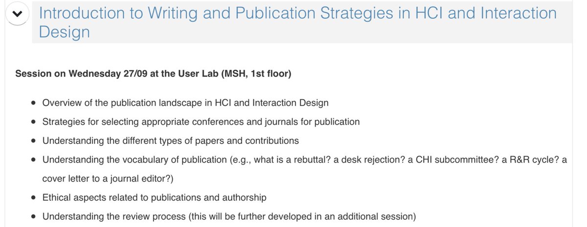Carilall's tweet photo. Fin septembre, je démarre un nouveau cours pour doctorants qui s’intitule «  Writing and Publishing in HCI and Interaction Design ». 
C’est enseigné en anglais, mais je pense à ouvrir la première session (un après-midi, hybride) aux doctorants francophones. Des intéressés ? https://t.co/xXTGfdo4yI
