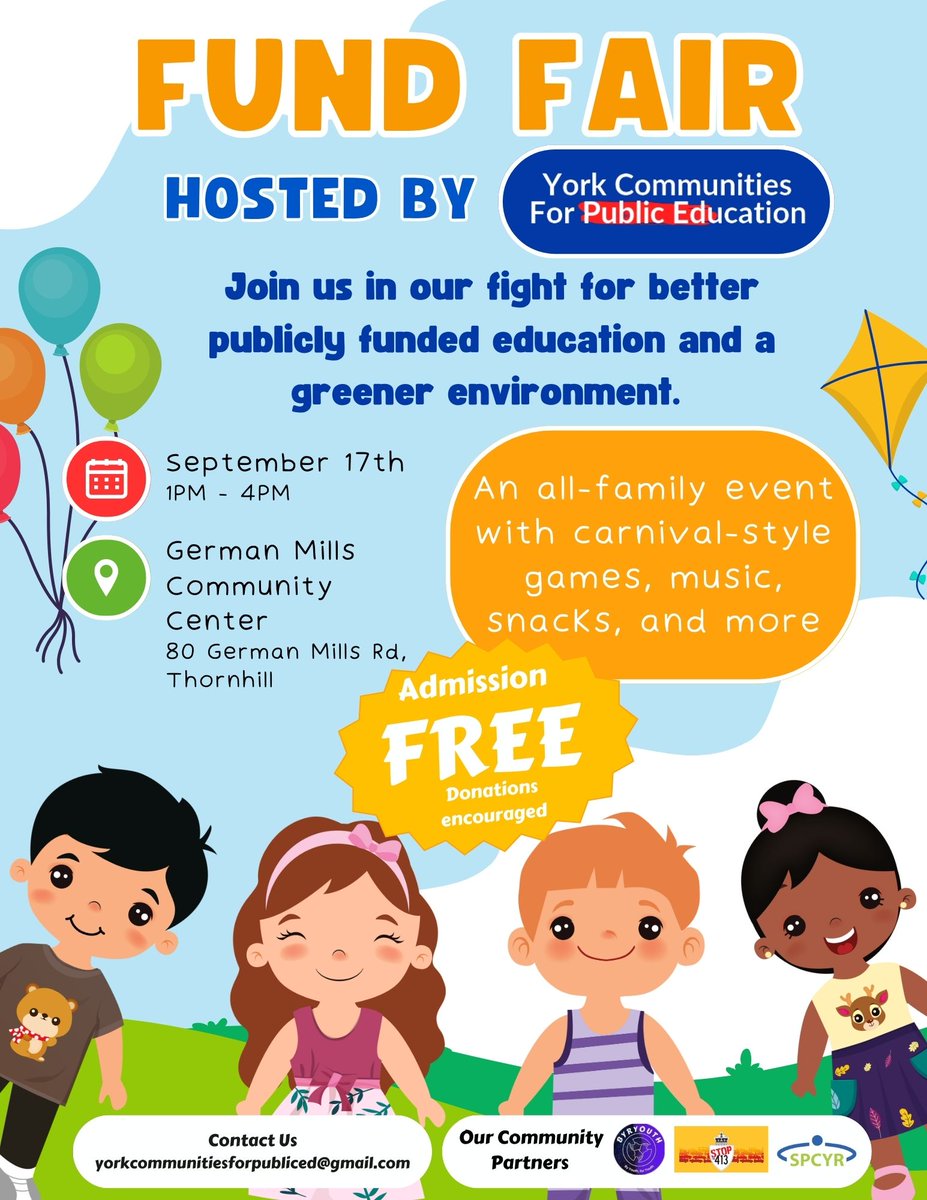 Join us on September 17th for a FUND FAIR for classic carnival-style games, music, snacks, and much more! 🎪 #Onpoli #Fundfair2023 #YCFPEFundfair #FundOurSchools #OntarioEd