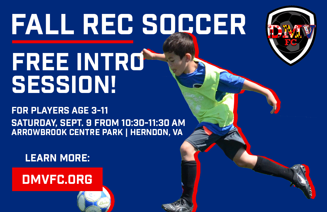 ⚽ FREE SOCCER! ⚽

Join us this Saturday for a FREE rec session! Players 3-11 are welcome to try out our fall rec soccer programming in Herndon, VA.

Play games with the staff, learn new soccer skills, and make new friends. No need to register - just show up and have fun!