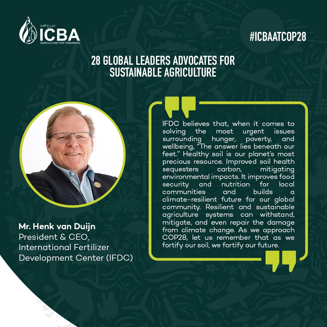 #COP28 #ICBAAgriculture #ICBAatCOP28 #climatechange #sustainableagriculture #FoodSecurity 
<a href="/IFDCGlobal/">IFDC</a>
