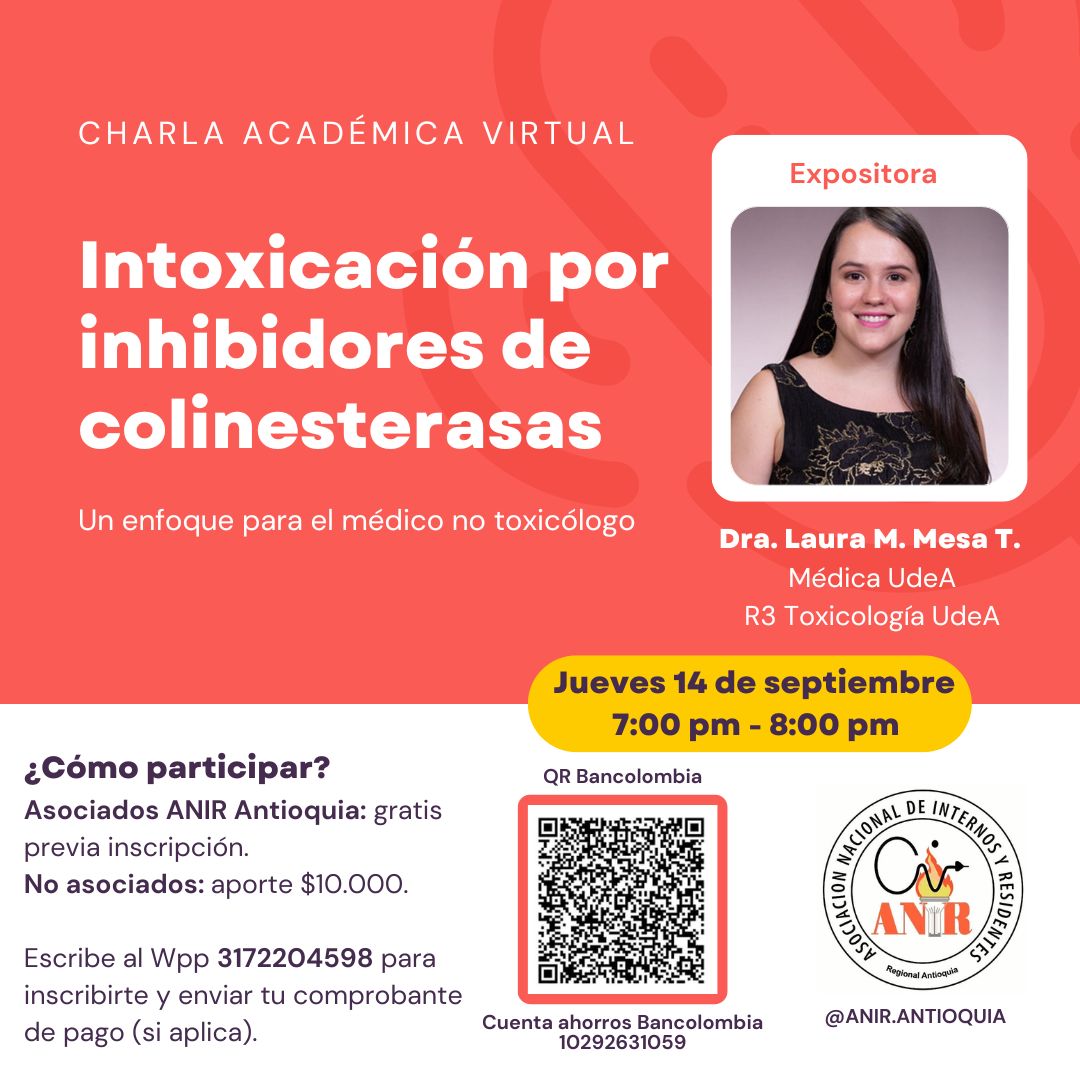 anirantioquia's tweet photo. Continuamos con nuestras actividades académicas ❤️💛
Este 14/09 tendremos un tema de Toxicología dirigido a estudiantes, internos, médicos generales y residentes no toxicólogos.
Pueden inscribirse afiliados ANIR Antioquia y no afiliados de cualquier parte del país al 3172204598. https://t.co/SQwErOGTEv