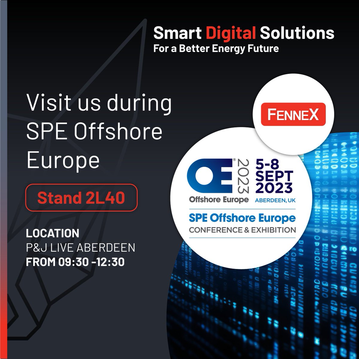 Fenex team is ready to showcase its innovative solutions at SPE Offshore Europe event.

You’ll find us exhibiting at the ONE stand (2L40) at different times throughout the week.

More details👉opportunitynortheast.com/events/digital…

#OE23 #ThisisFennex #SPEOE #OneTechHub #DigitalTransformation
